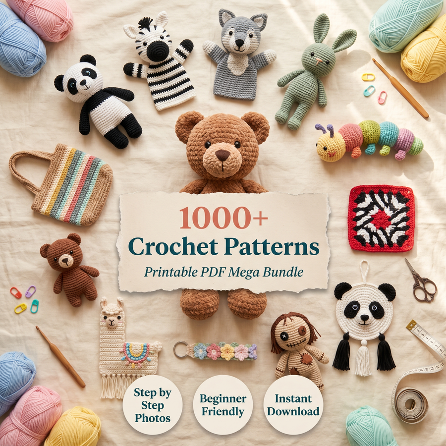 1000+ Crochet Patterns Bundle – Amigurumi Animals, Puppets, Dolls & Home Decor PDF, Step-by-Step Tutorials, Instant Download