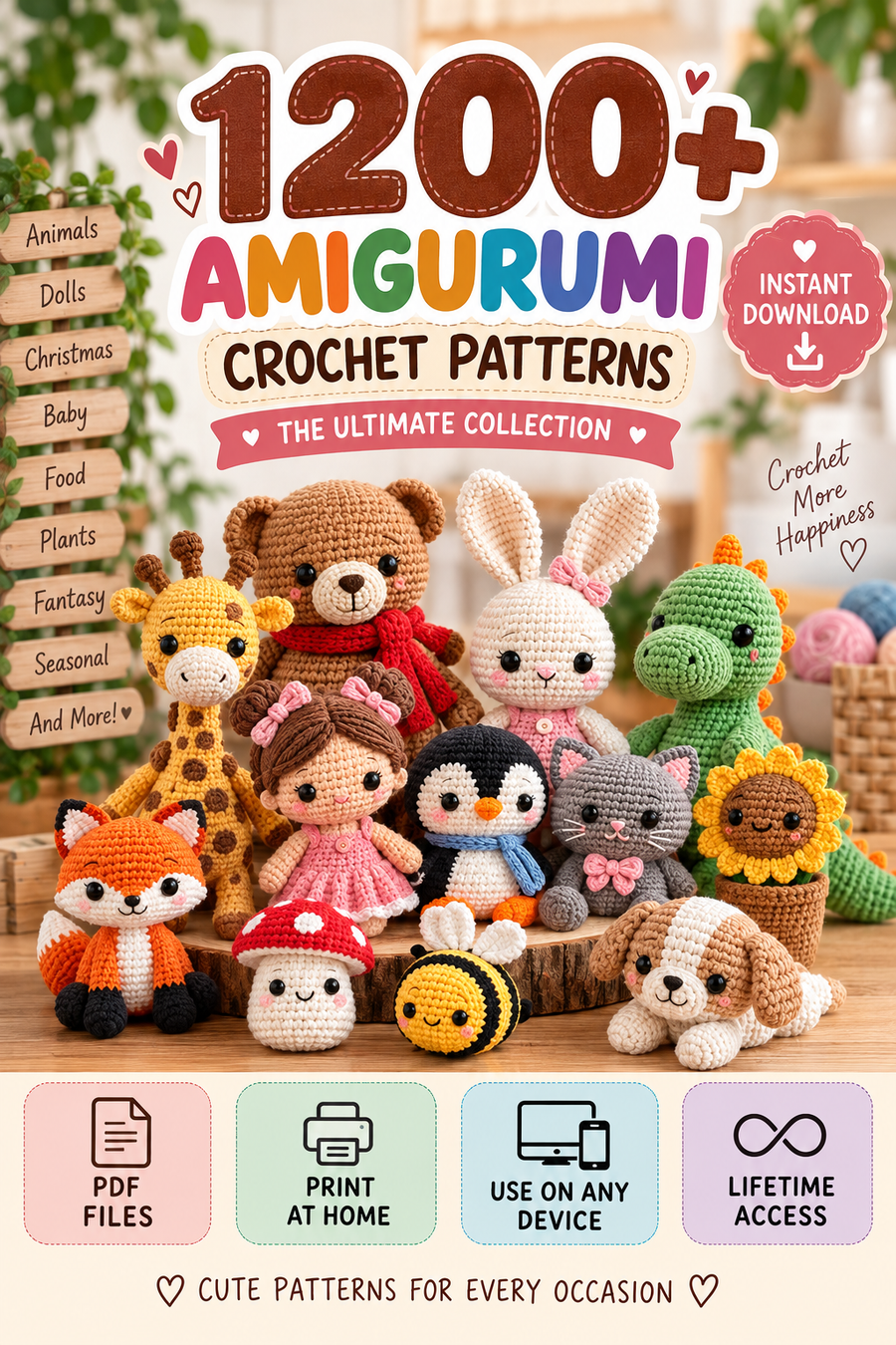 1200+ Amigurumi Crochet Patterns PDF Bundle – Animals, Dolls, Baby & More