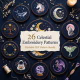 26 Celestial Embroidery Patterns — Printable PDF Bundle