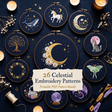26 Celestial Embroidery Patterns — Printable PDF Bundle