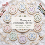 130 Monogram Embroidery Patterns — Floral Alphabet PDF Bundle