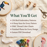 250 Bird Embroidery Patterns — PDF Bundle with DMC Charts