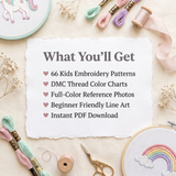 66 Kids Embroidery Patterns — Nursery PDF Bundle with DMC Charts