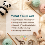 1000+ Crochet Patterns Bundle – Amigurumi Animals, Puppets, Dolls & Home Decor PDF, Step-by-Step Tutorials, Instant Download