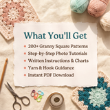 200+ Granny Square Crochet Patterns PDF Bundle – Floral & Geometric Designs, Beginner Friendly, Instant Download